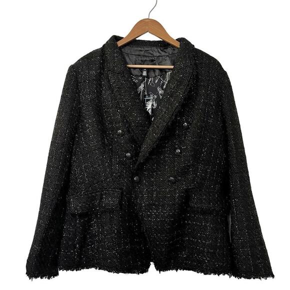 WHBM Studio Tweed Double Breasted Blazer Size 16 Black Goth Witchy Career NWT - Picture 1 of 11